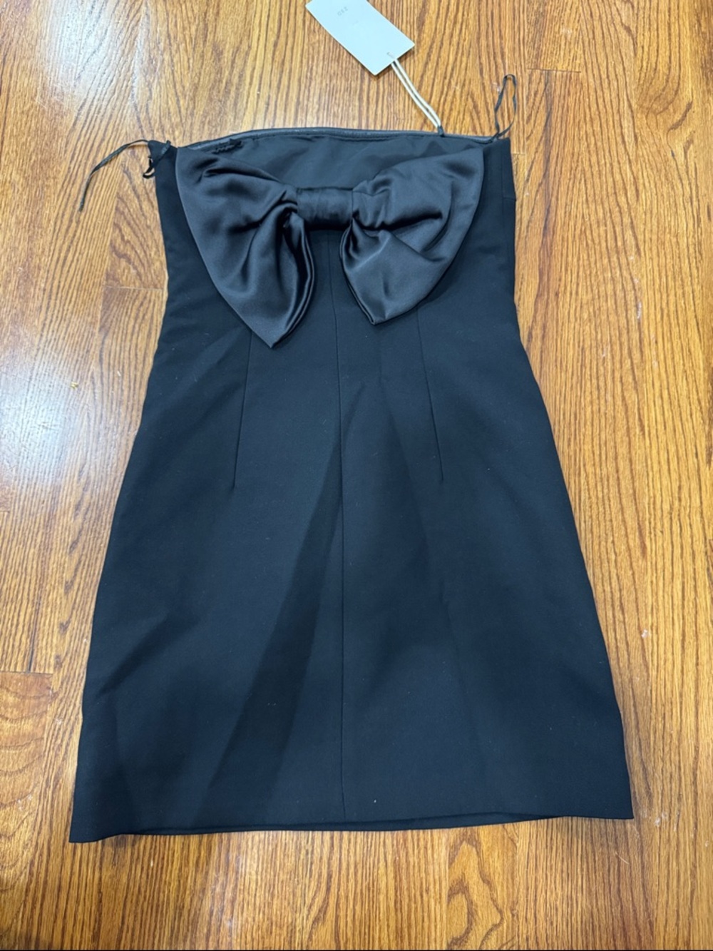 Zara Black Strapless Mini Dress with Satin Bow in back small (xs) nwt